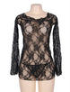 Long Sleeve Lace Off-Shoulder Black Chemise Babydoll