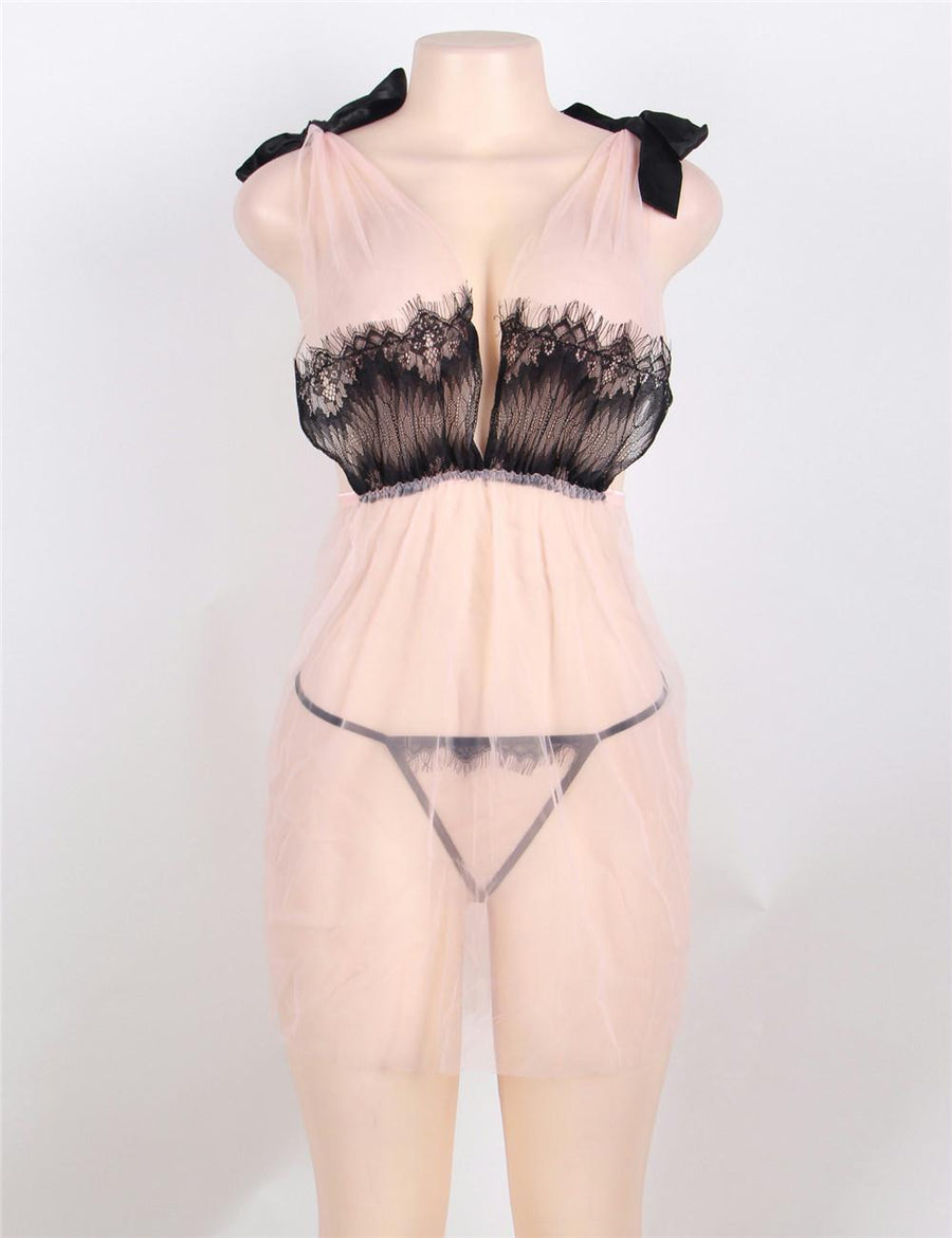 Seduction Pink Mesh Babydoll with G-string