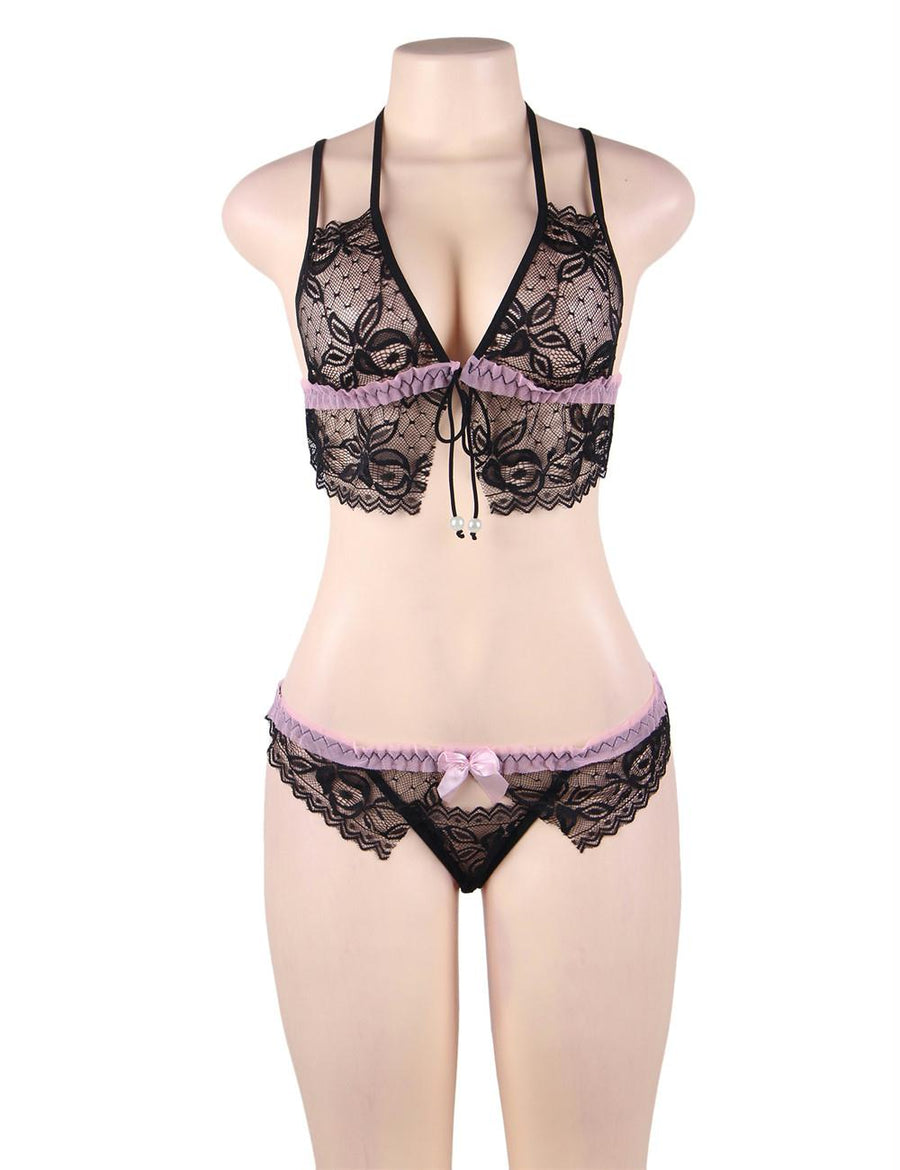 Black Lace Cute Bra Set