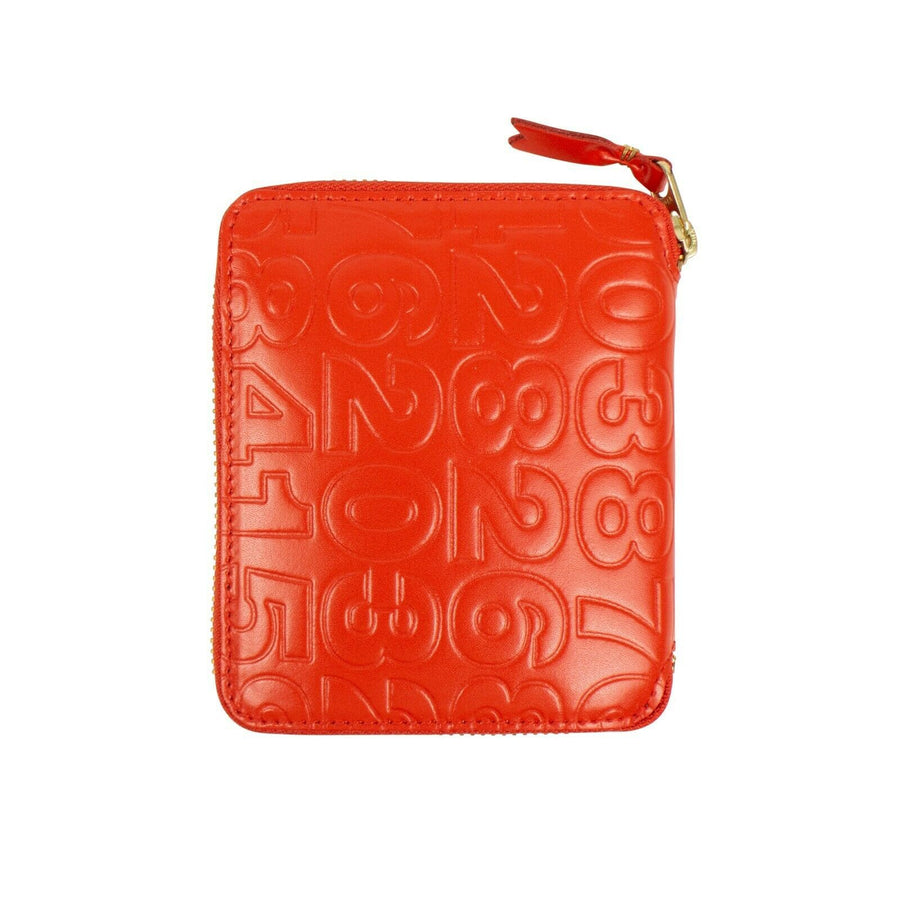 Leather Number Embossed Square Wallet - Red Orange