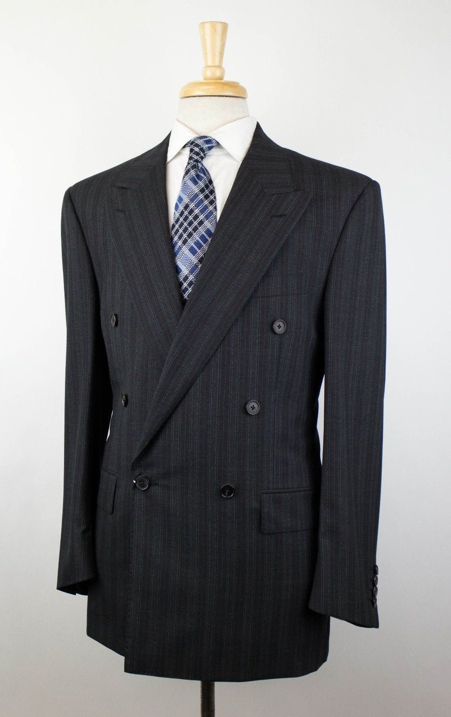 Striped Wool Double Breasted Suit - Gray