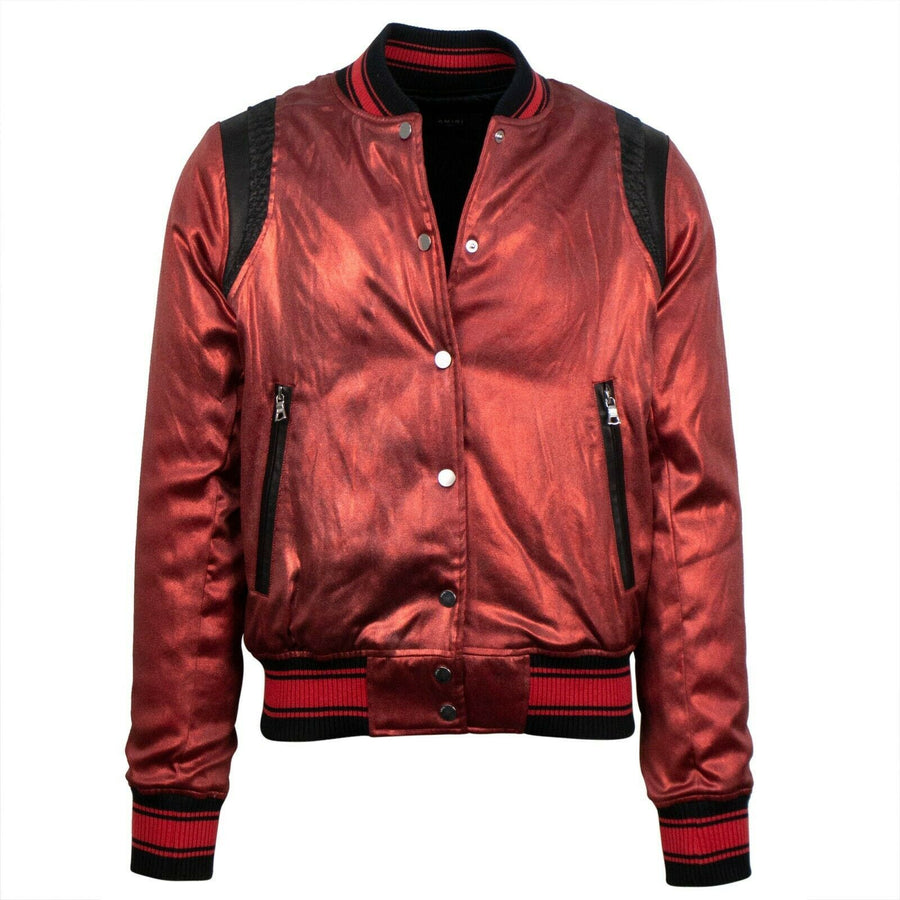 Metallic Silk Baseball Bomber Varsity Jacket - Red