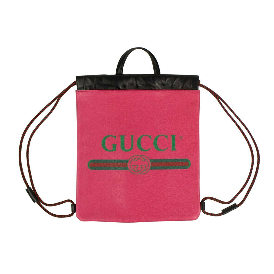 Leather Logo Print Drawstring Backpack - Pink