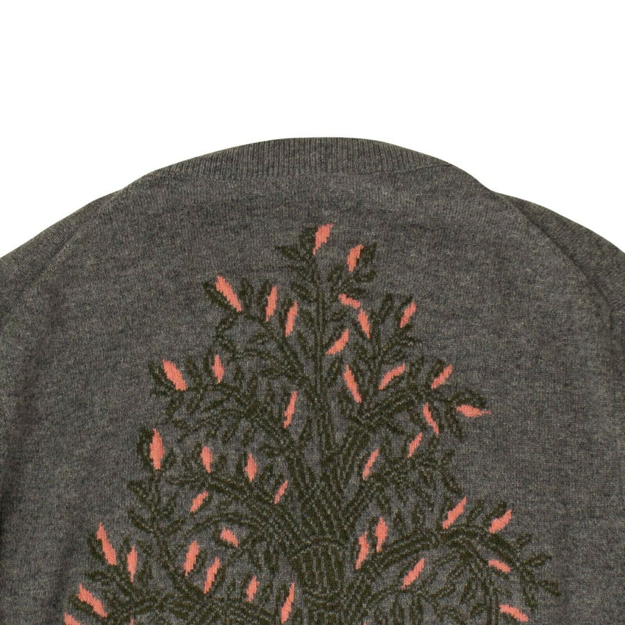 Cashmere Tree Design Back Sweater - Gray / Coral