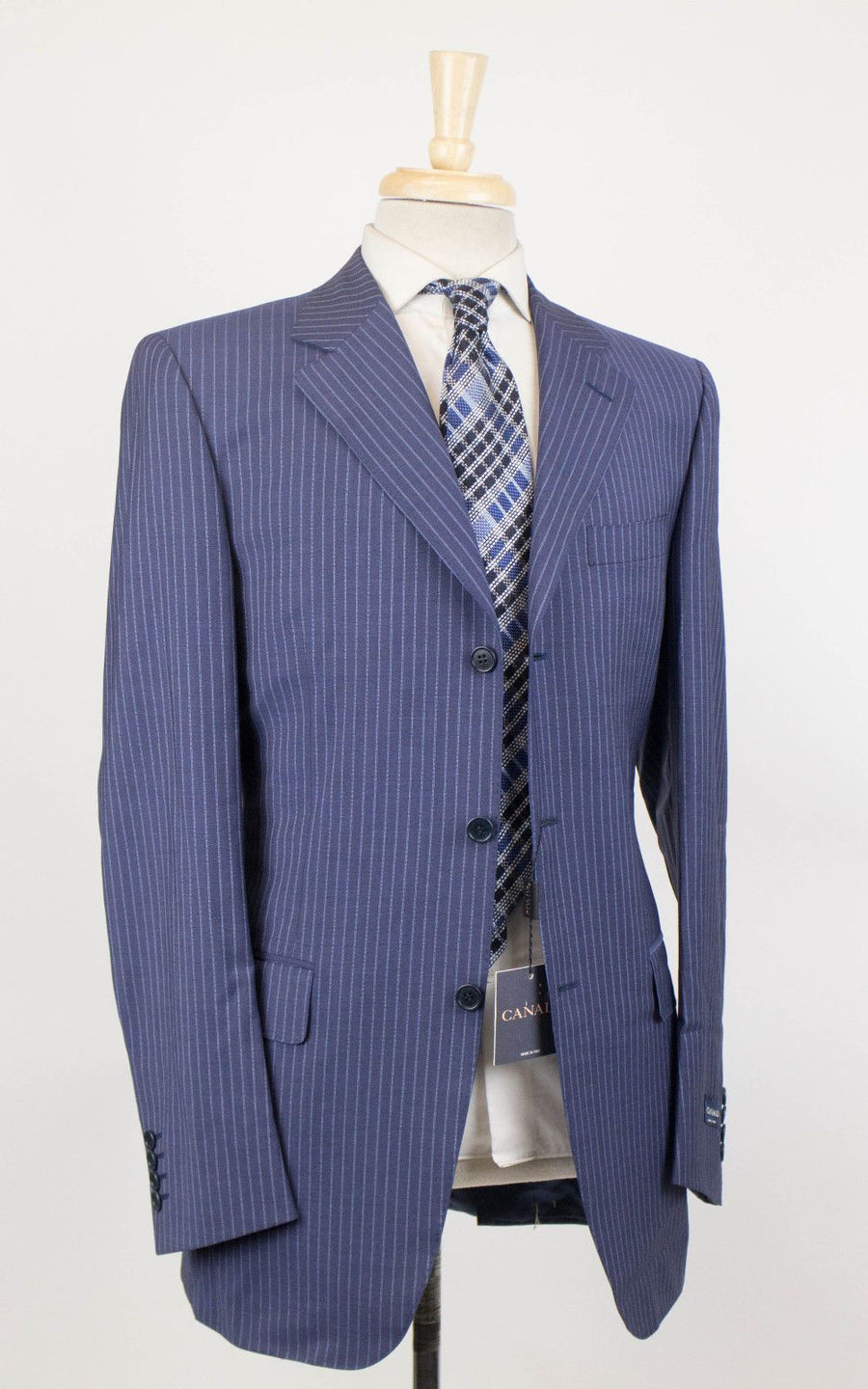 Drop 6 Striped Wool Blend 3 Button Suit - Blue