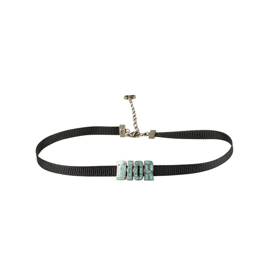 Black Turquoise 'Dior' Mosaic Ribbon Choker Necklace