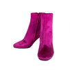 Velvet Block Heel Ankle Boots - Pink