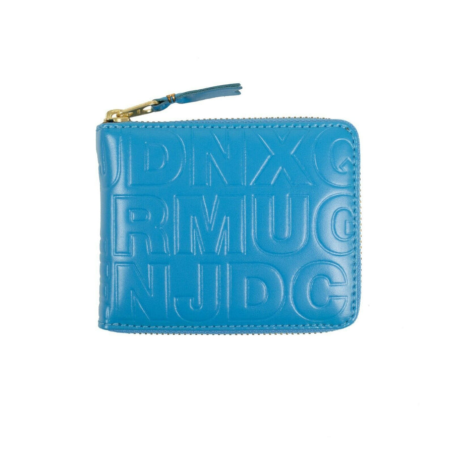 Leather Letter Embossed Small Wallet - Blue