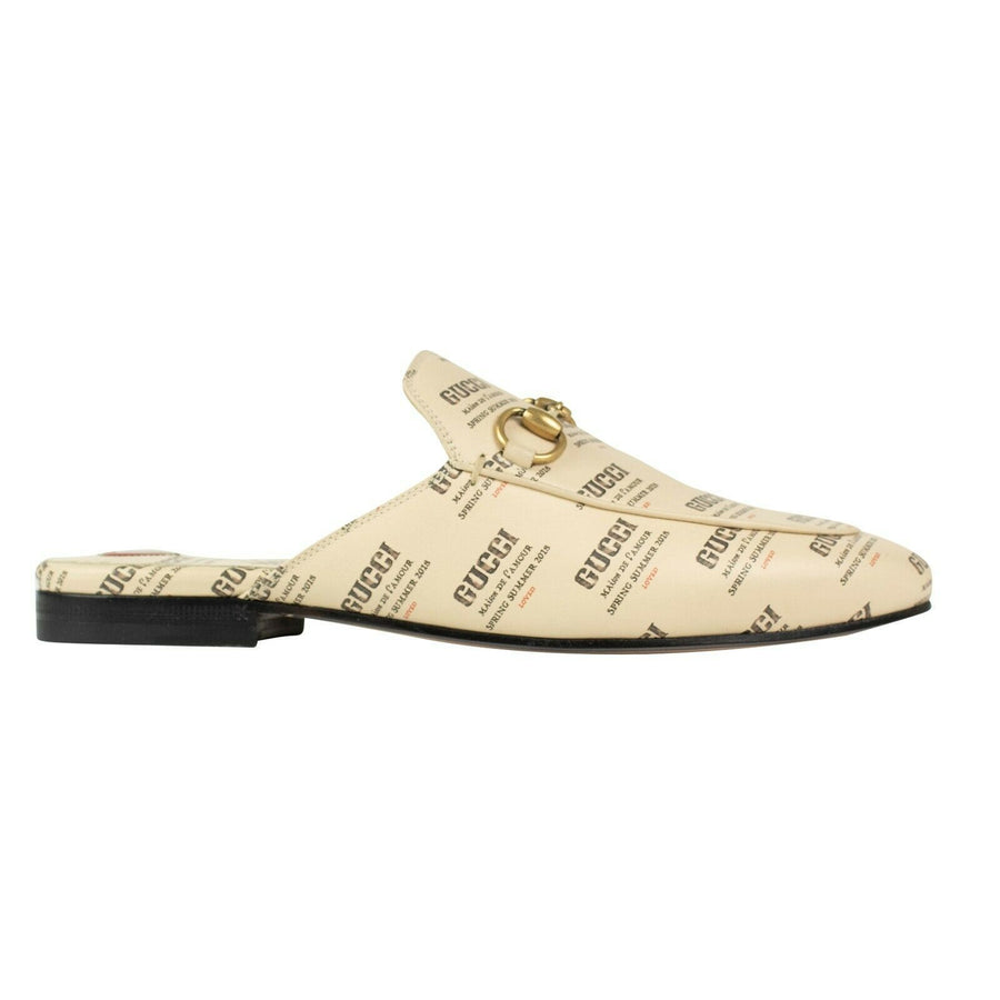 Women's Leather Logo Stamp Print Princetown Mules - Ivory