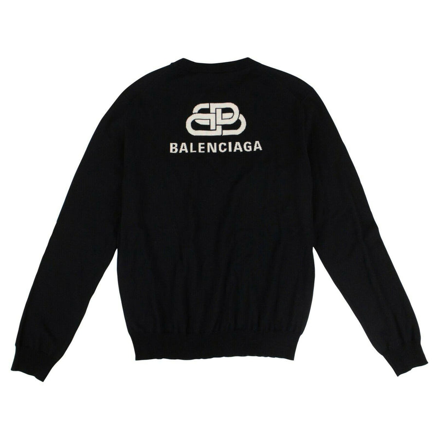 Wool Back BB Logo Crew Neck Sweater Top - Navy Blue