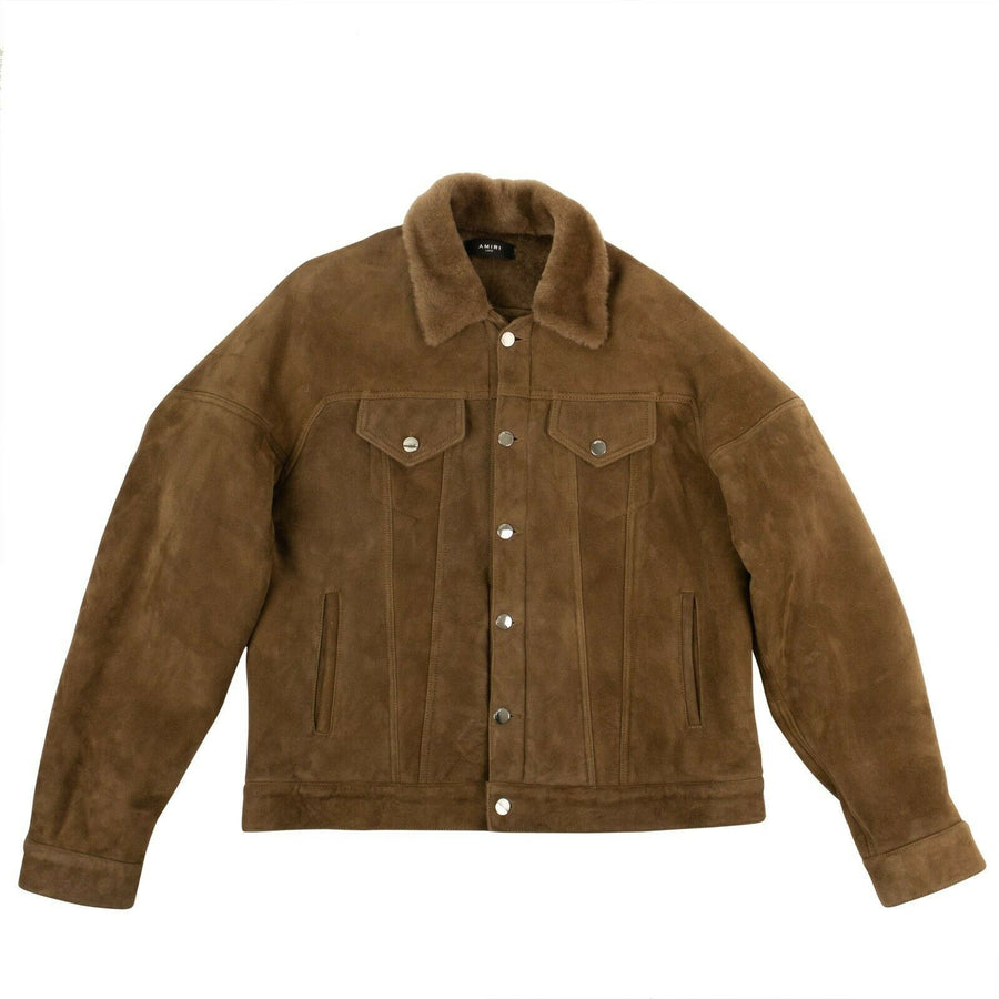 Suede Shearling Lined Over-Sized Trucker Jacket - Brown