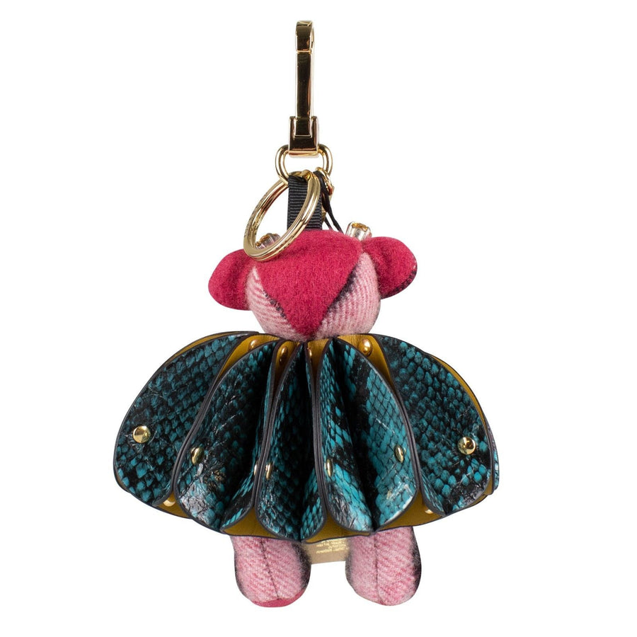 Thomas Bear Ruffled Leather Jewel Embellishment Bag Charm - Pink / Blue