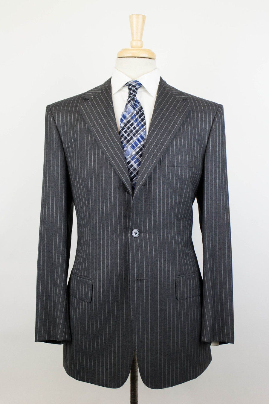 Drop 6 Striped Wool 3 Roll 2 Button Suit - Gray