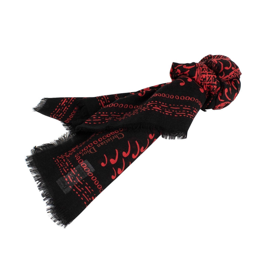 Paisley Cards Cashmere-Silk Scarf - Red / Black