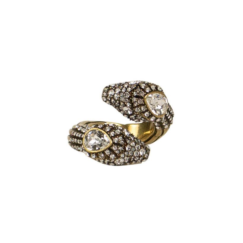 Snake With Crystals Ring - Dark Gold