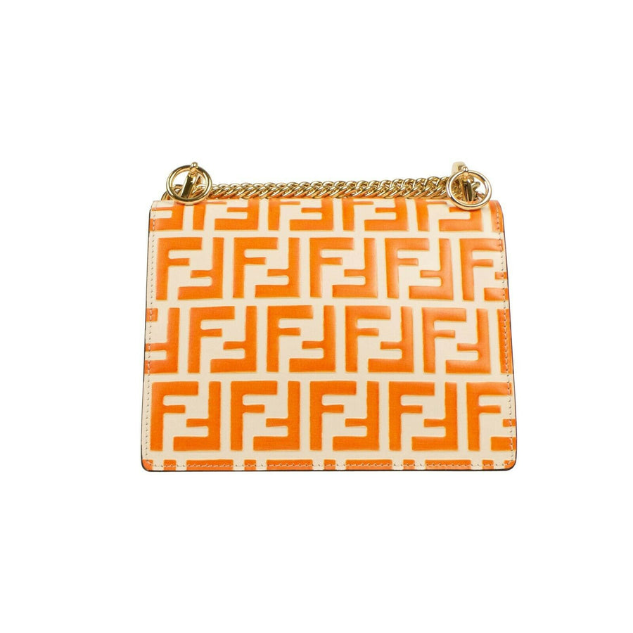 Small Kan I Leather FF Chain Strap Bag - White / Orange