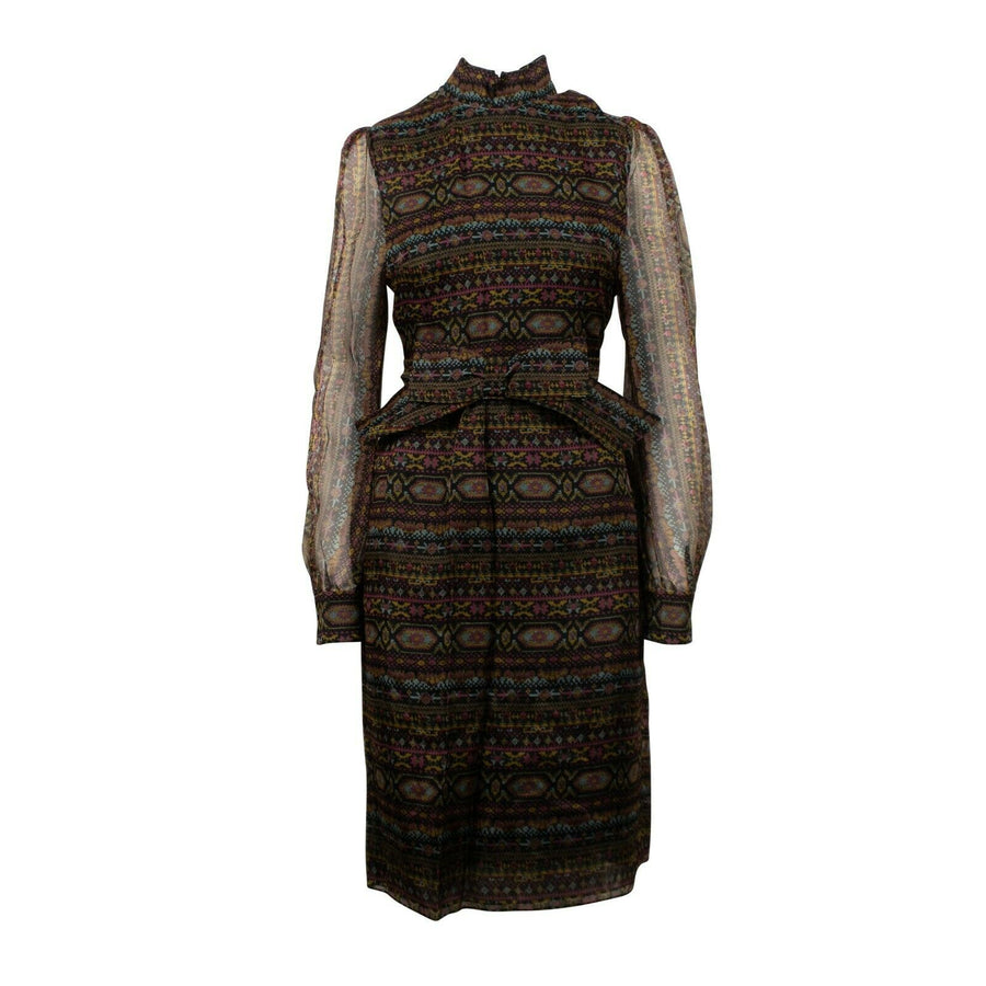 Silk Long Sleeve Patterned Dress - Multi