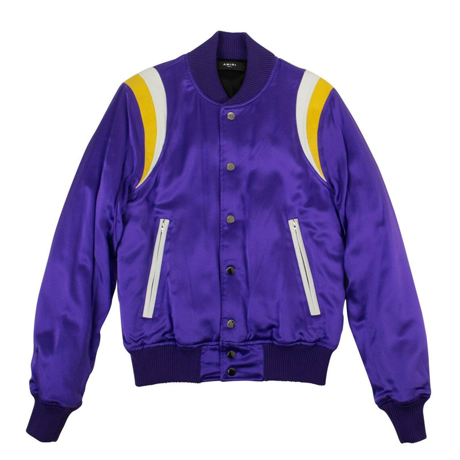 Silk Varsity Baseball Loose Bomber Jacket - Purple