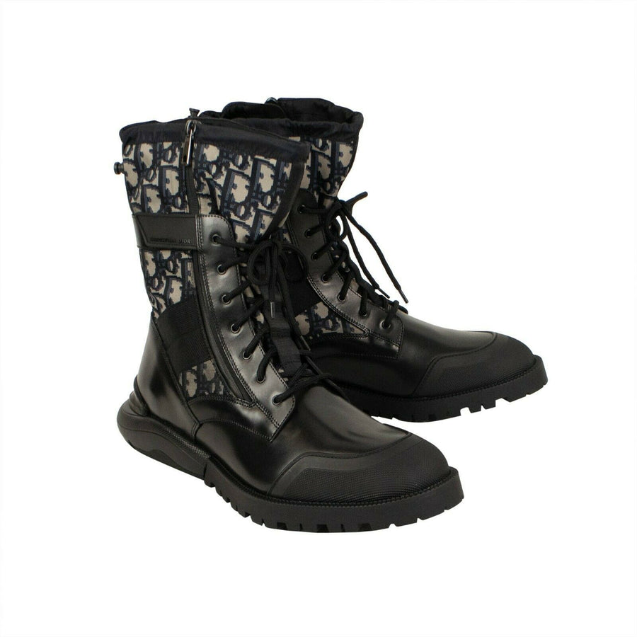 Leather Oblique Combat Boots - Black