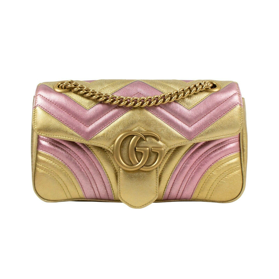 Metallic Matelasse GG Marmont Medium Shoulder Bag - Gold/Pink