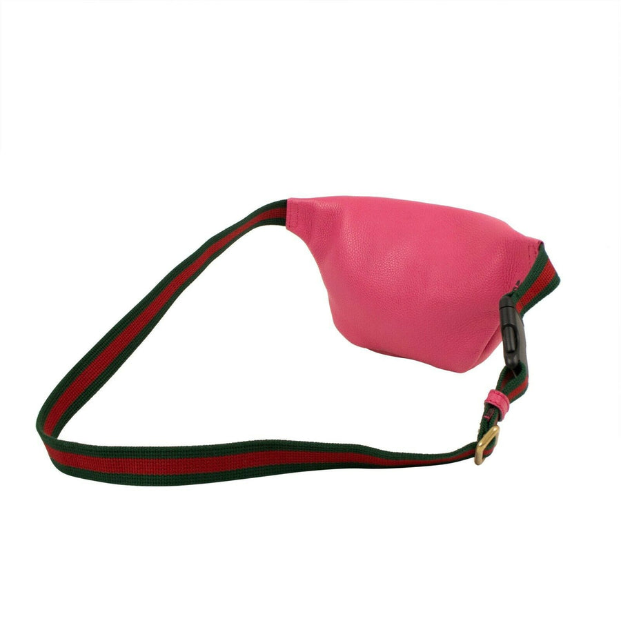 Grained Leather Logo Printed Small Fanny Pack Belt Bag - Fuchsia Pink