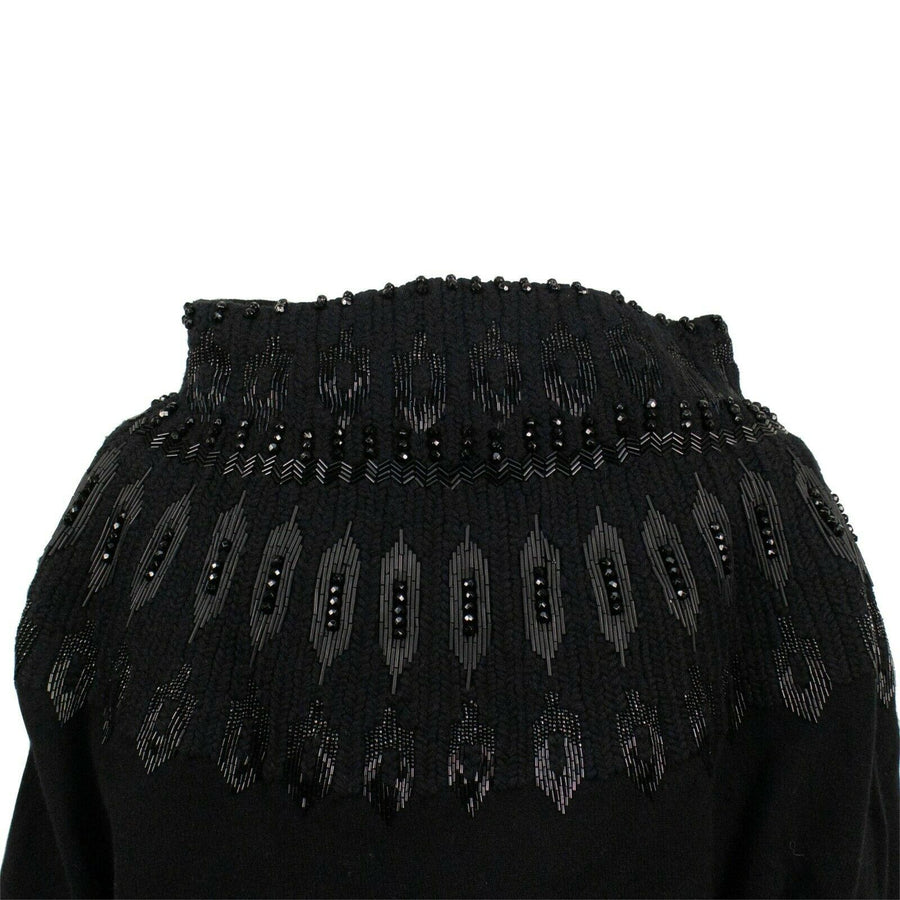 Beaded Embellished Wool Turtleneck Sweater - Black