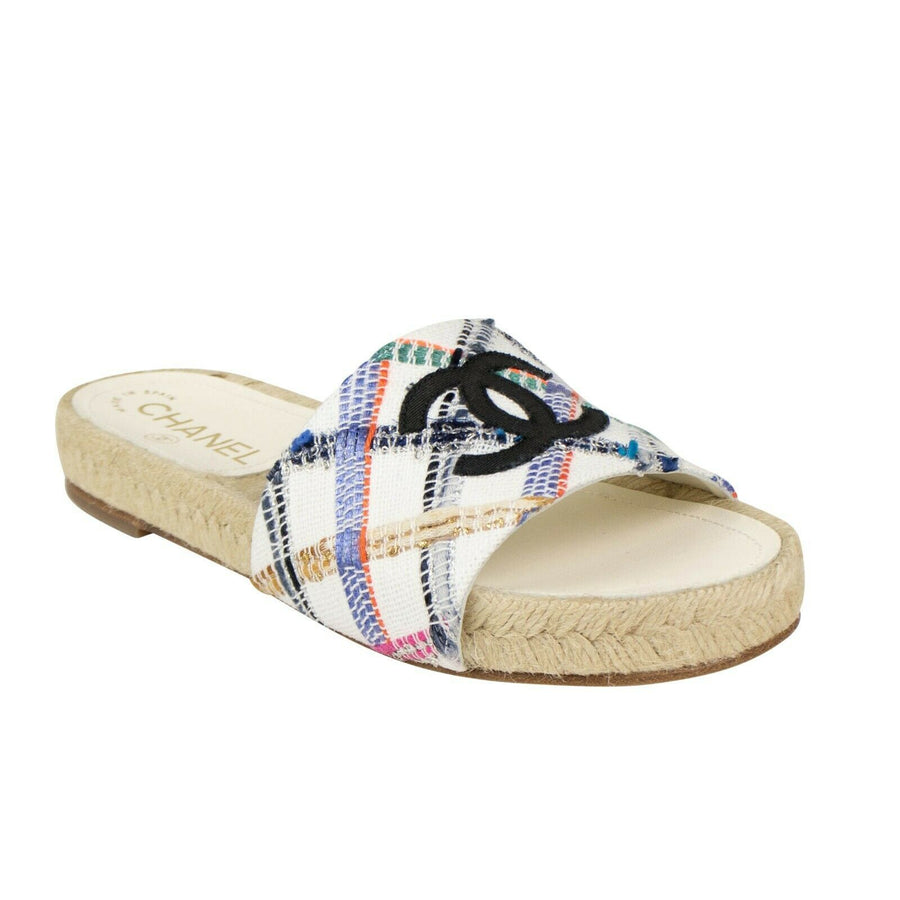 Tweed And Grosgrain Espadrille Slides - Multi