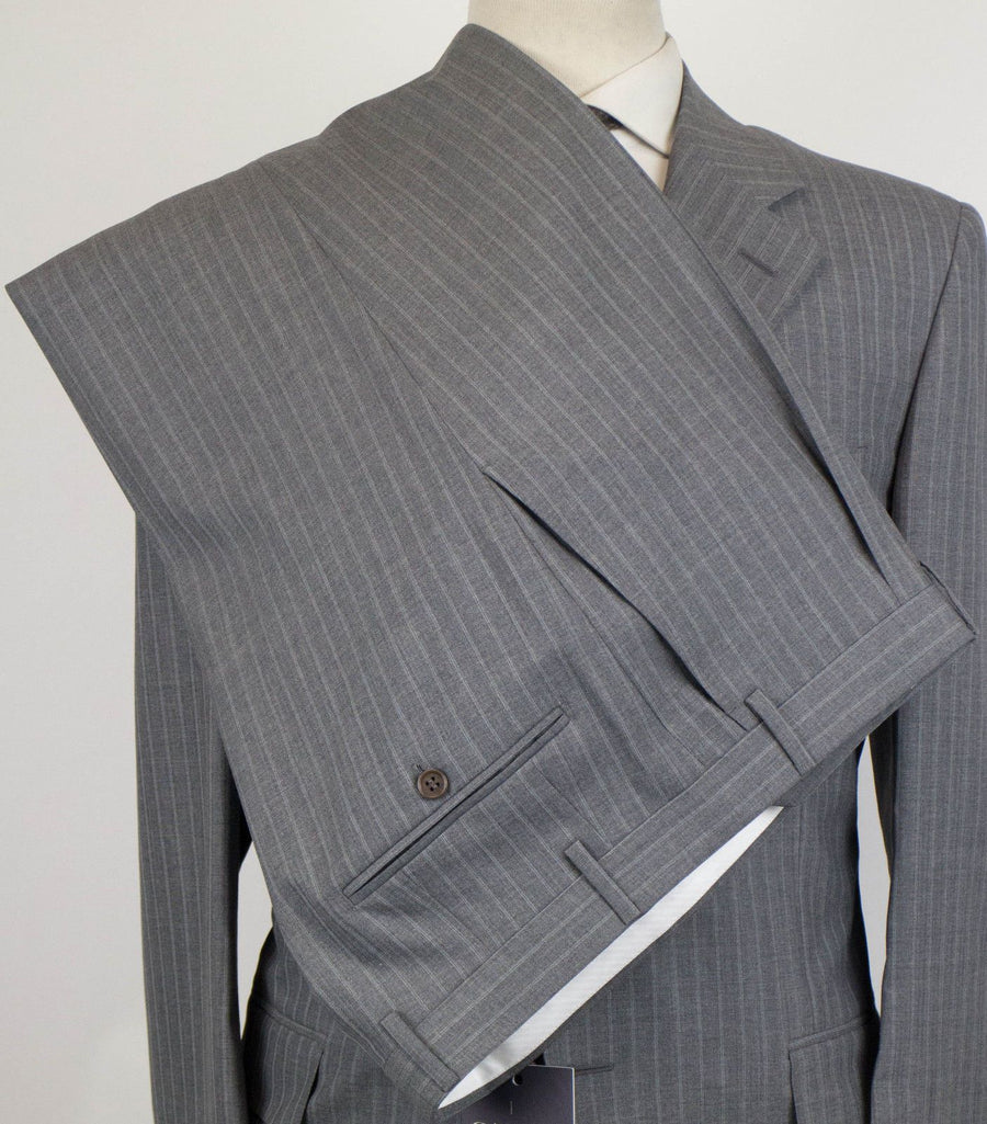 Drop 4 Striped Wool 3 Button Suit - Gray