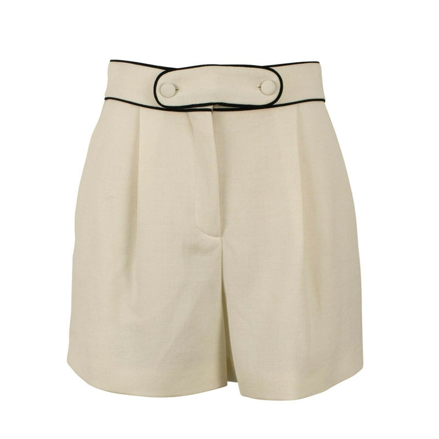 Pleated Front Wool Blend Shorts - Ivory