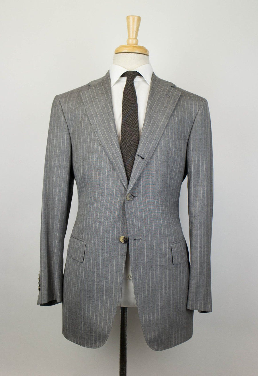 Drop 7 Striped Wool Blend 3 Roll 2 Button Suit - Gray