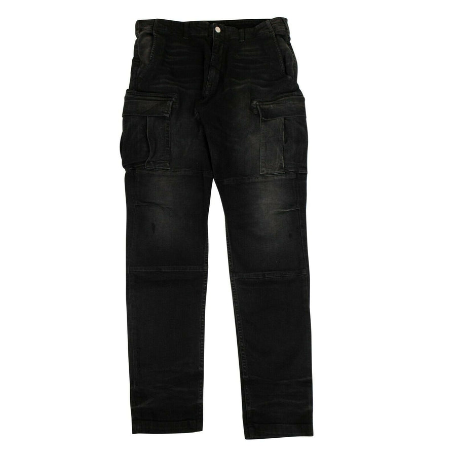 Washed Out Denim Pocket Cargo Pants - Black