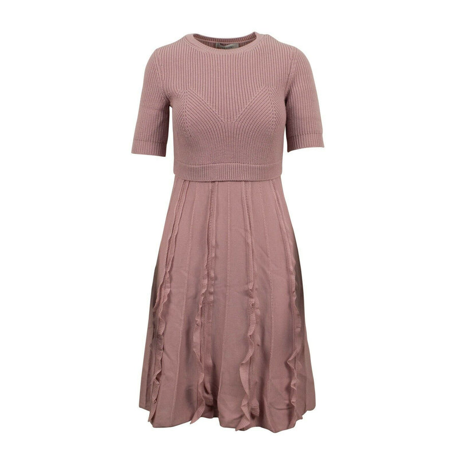 Wool Cabal Knit 3/4 Sleeve Midi Sweater Dress - Mauve