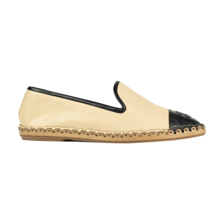 Lambskin Leather Cap-Toe Loafers - Beige