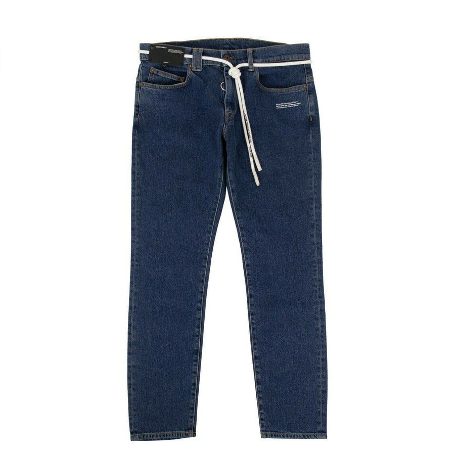 Belted Skinny Denim Pants - Blue