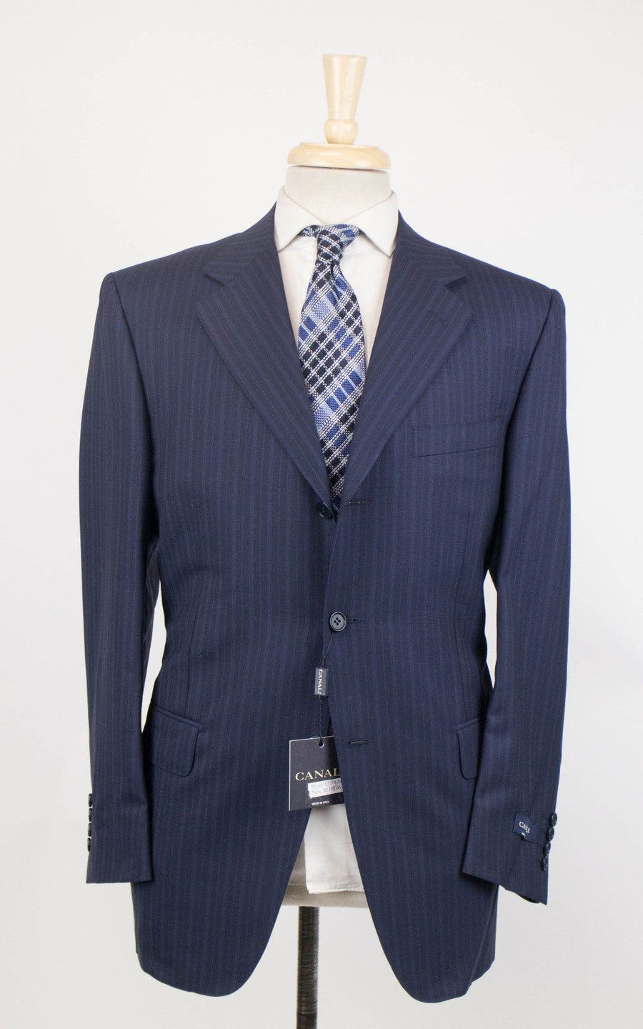 Drop 4 Striped Wool 3 Button Suit - Blue