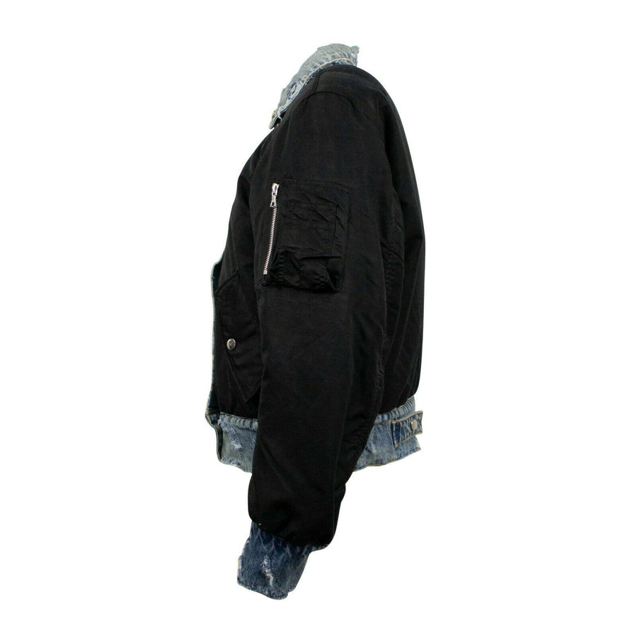 Reversible Distressed Denim Bomber Jacket - Black