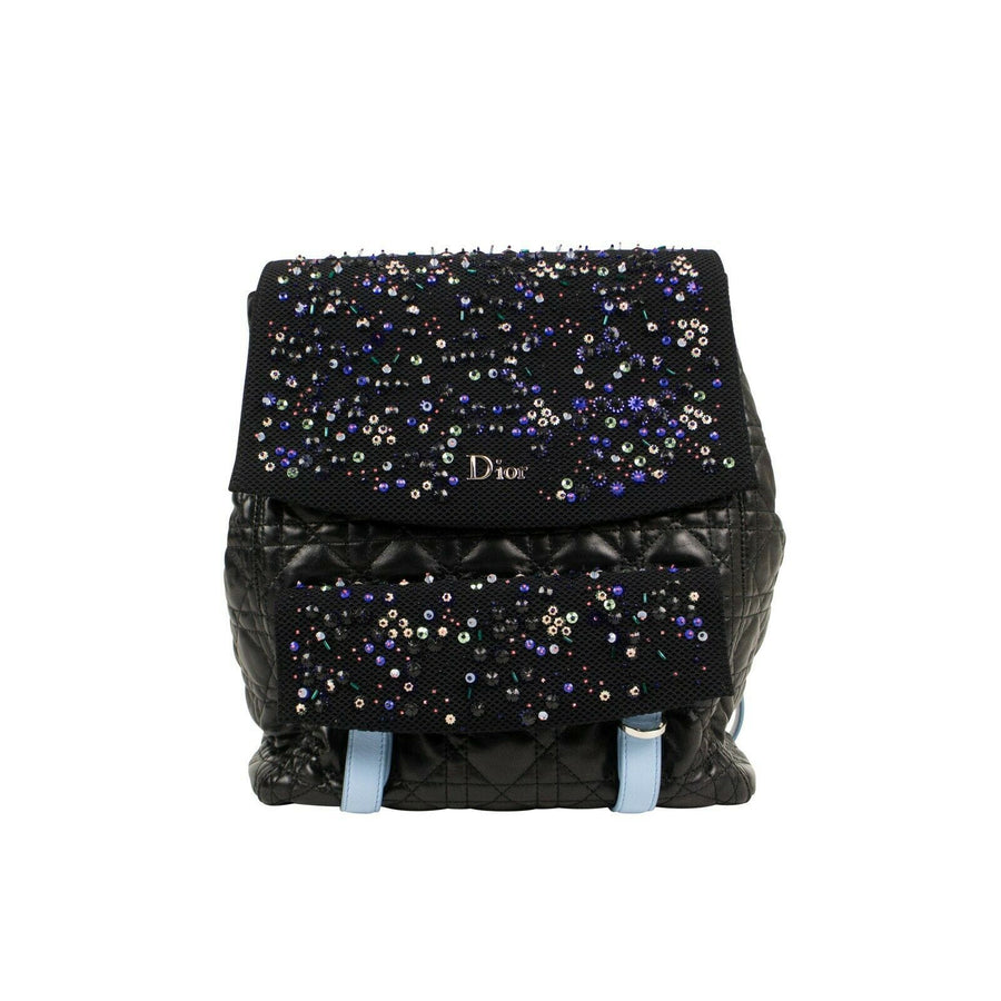 Large Stardust Embellished Leather Backpack - Black