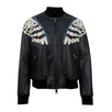 Owl Design Leather Jacket - Black / Blue