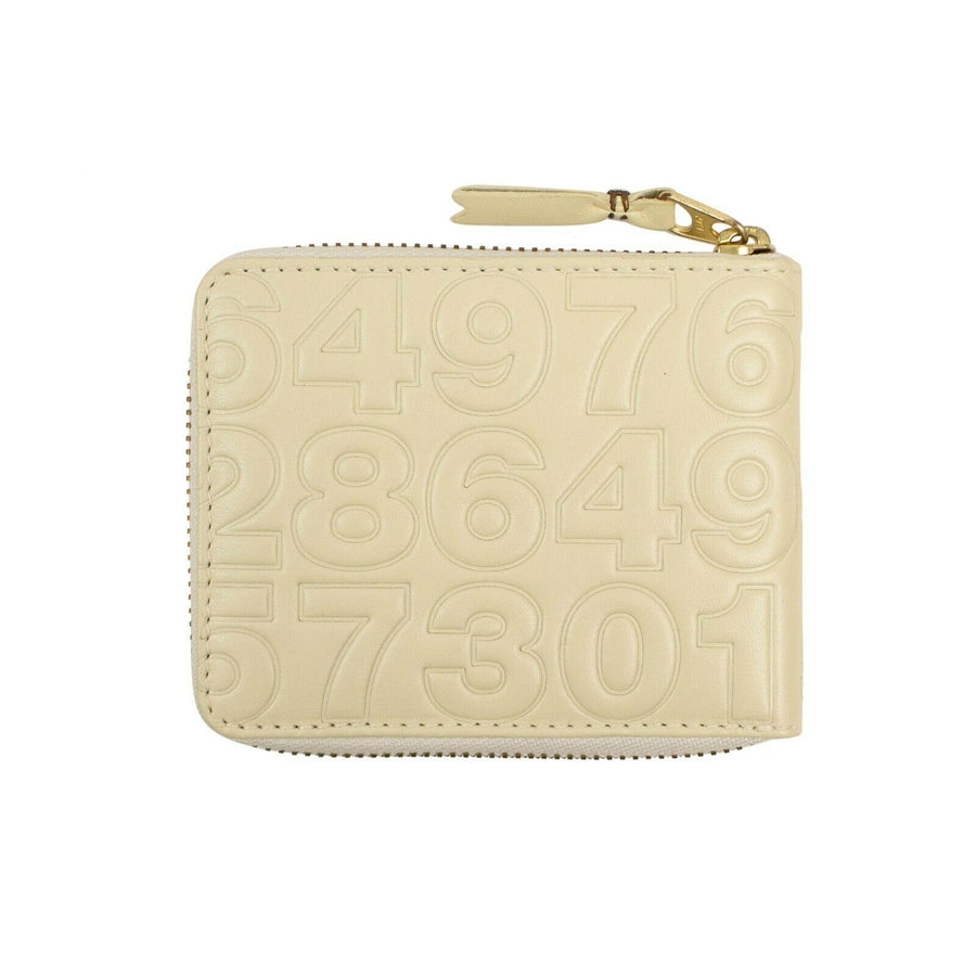 Leather Number Embossed Small Wallet - Ivory