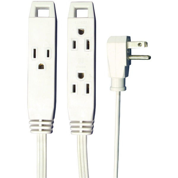 3-Outlet Wall-Hugger Indoor Grounded Extension Cord, 8ft (White)