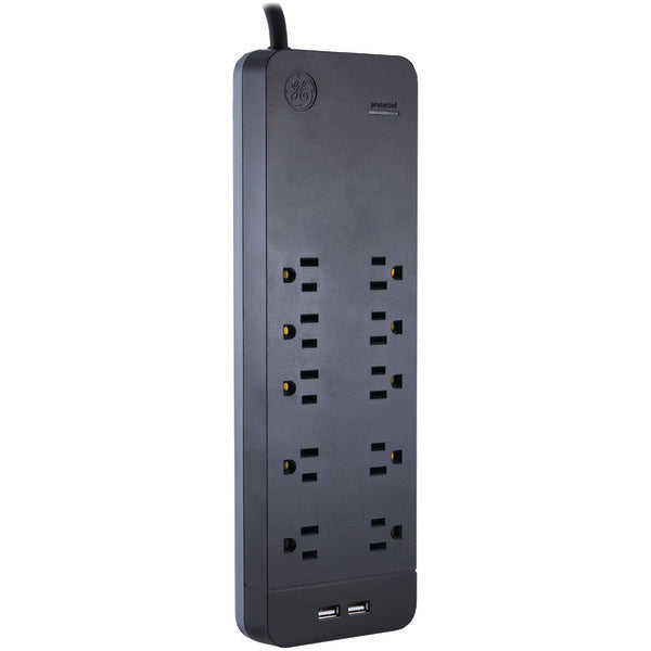 10-Outlet Surge Protector with 2 USB Ports, 4ft Cord