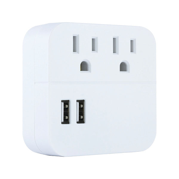 2-Outlet Surge Protector Wall Tap with 2 USB Ports