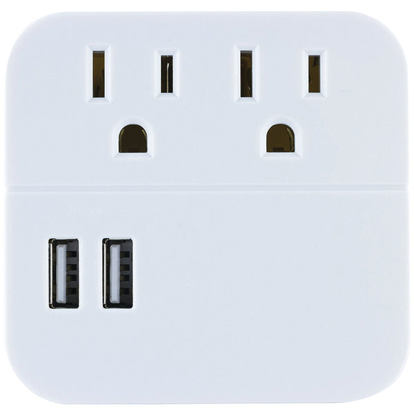 2-Outlet Surge Protector Wall Tap with 2 USB Ports