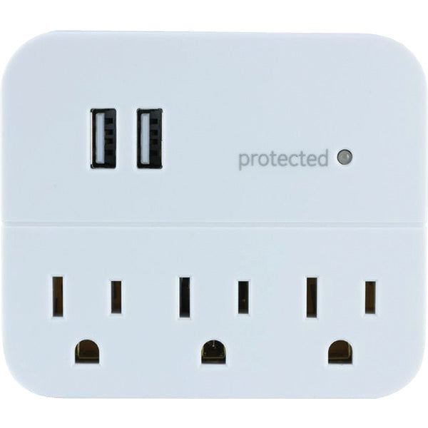 3-Outlet Surge Protector Wall Tap with 2 USB Ports