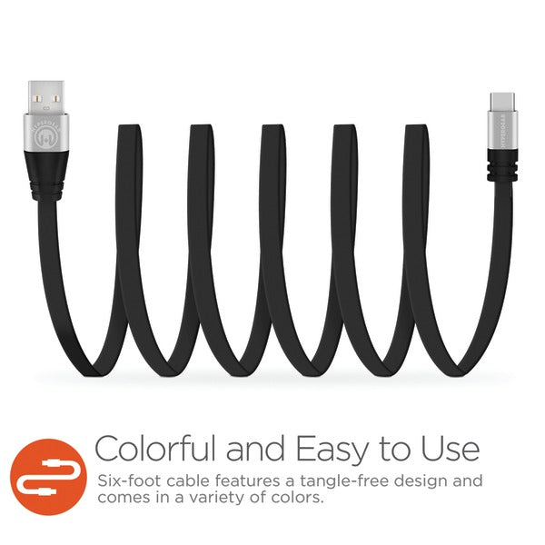 Flexi Charge & Sync Flat USB-A to USB-C(TM) Cable, 6ft (Black)