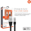 Flexi Charge & Sync Flat USB-A to USB-C(TM) Cable, 6ft (Black)