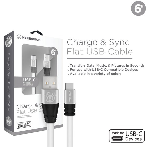 Flexi Charge & Sync Flat USB-A to USB-C(TM) Cable, 6ft (White)