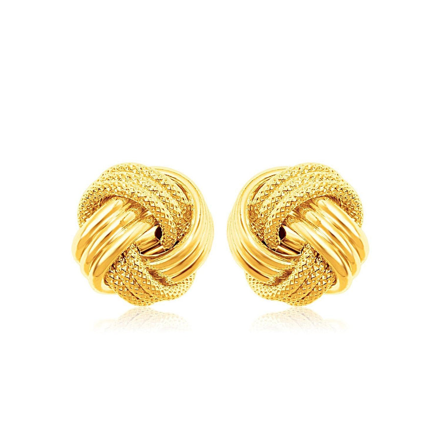 10k Yellow Gold Love Knot with Ridge Texture Earrings