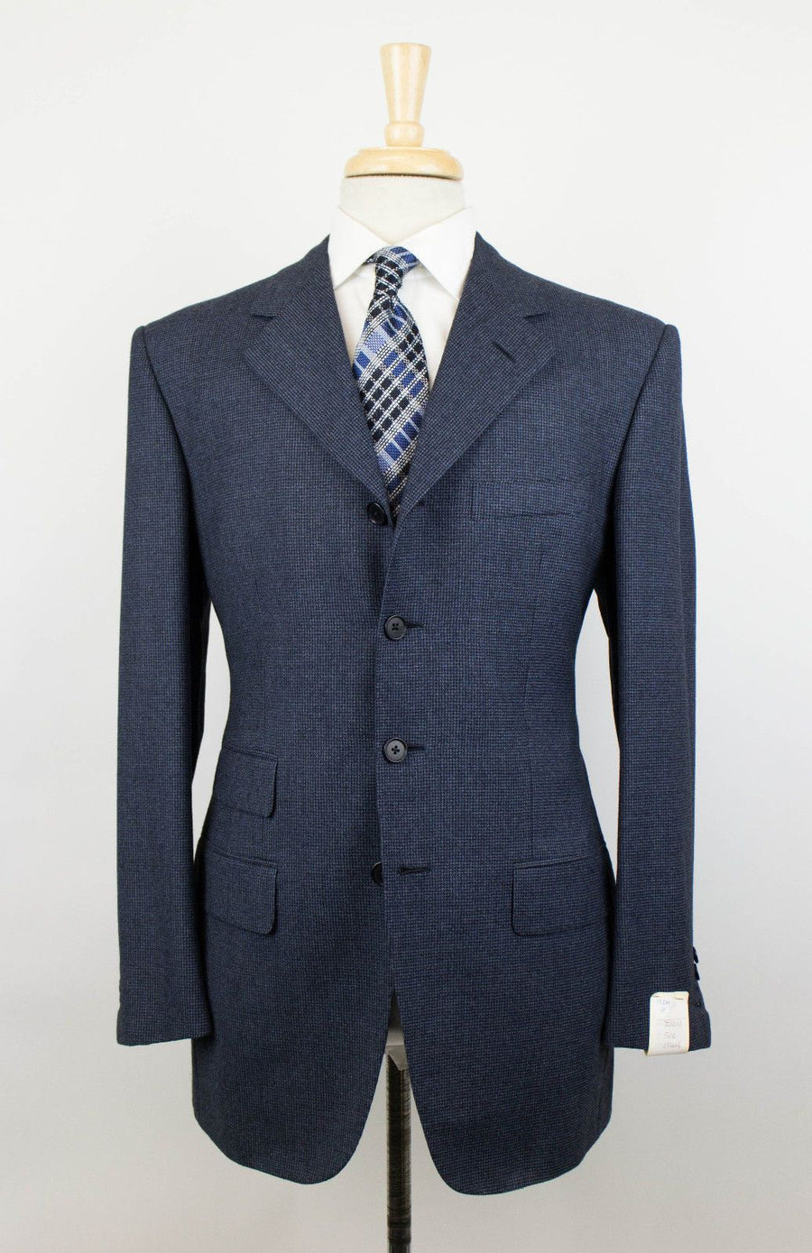 Houndstooth Wool 4 Button Suit - Blue