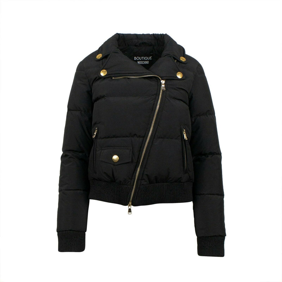 Polyester Gold Detail Short Puffer Coat - Black